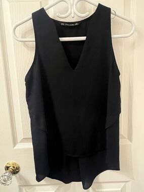 Zara Sleeveless V-Neck Black Top